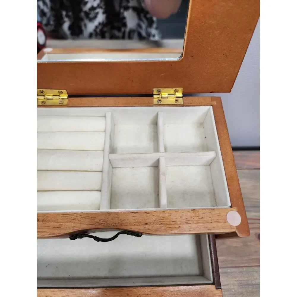 Vintage Croft & Barrow Wooden Jewelry Box Chest 2 Drawer Organizer